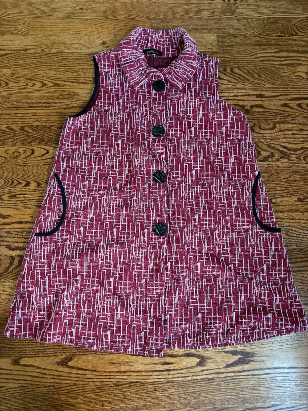 Textured Vest Mini Dress Tunic Small Yushi Made in USA Ruffled Collar Buttons